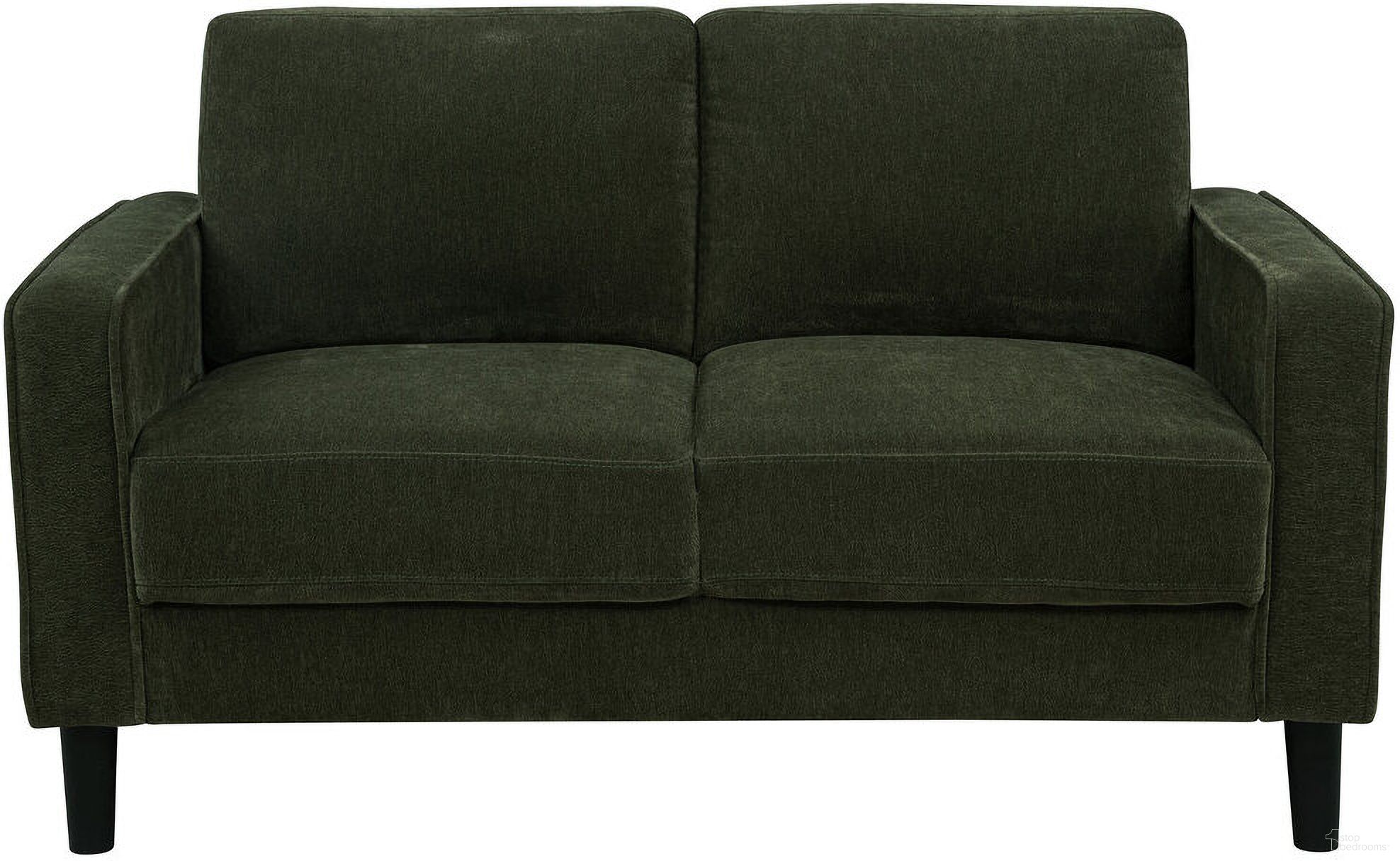 The appearance of Ruth Fabric Upholstered Track Arm Loveseat In Matcha Green designed by Coaster in the transitional interior design. This matcha green piece of furniture was selected by 1StopBedrooms from Ruth Collection to add a touch of cosiness and style into your home. Sku: 511215. Material: Foam.