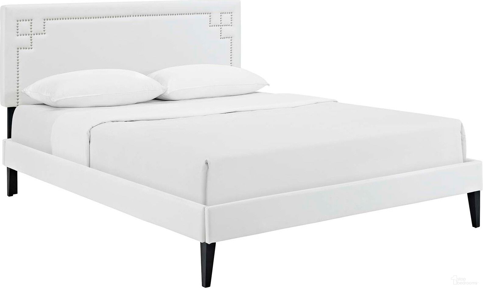 Ruthie White Queen Vinyl Platform Bed with Squared Tapered Legs