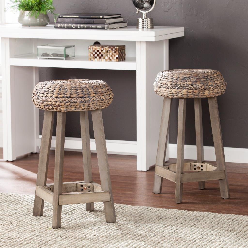 The appearance of Rutina Backless Round Water Hyacinth 24 Inch 2Pc Set Stools In Weathered Gray designed by SEI Furniture in the coastal interior design. This weathered gray piece of furniture was selected by 1StopBedrooms from Rutina Collection to add a touch of cosiness and style into your home. Sku: BC1724. Material: Wood.