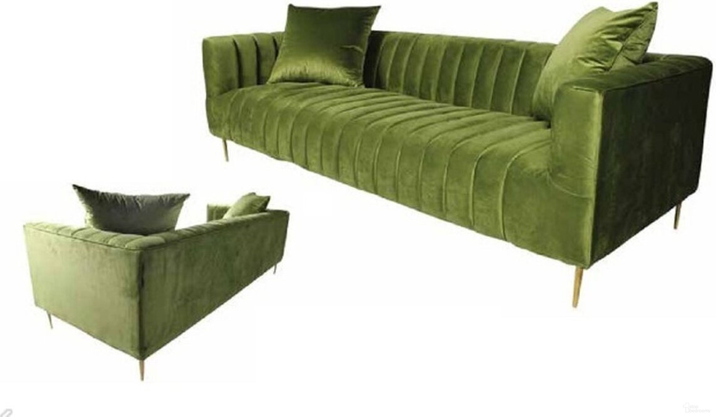 The appearance of Ruth Sofa - Olive, Gold Tone Metal Legs, 2 Toss Pillow designed by Moti in the traditional interior design. This olive piece of furniture was selected by 1StopBedrooms from Rutland Collection to add a touch of cosiness and style into your home. Sku: 88023030. Material: Wood.