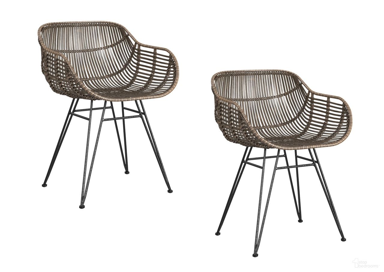 The appearance of Ryanne Arm Dining Chair Set of 2 In Dark Rattan and Black designed by Bassett Mirror Company in the modern / contemporary interior design. This rattan piece of furniture  was selected by 1StopBedrooms from Ryanne Collection to add a touch of cosiness and style into your home. Sku: 9840-DR-810-2. Material: Metal. Chair Type: Side Chair.