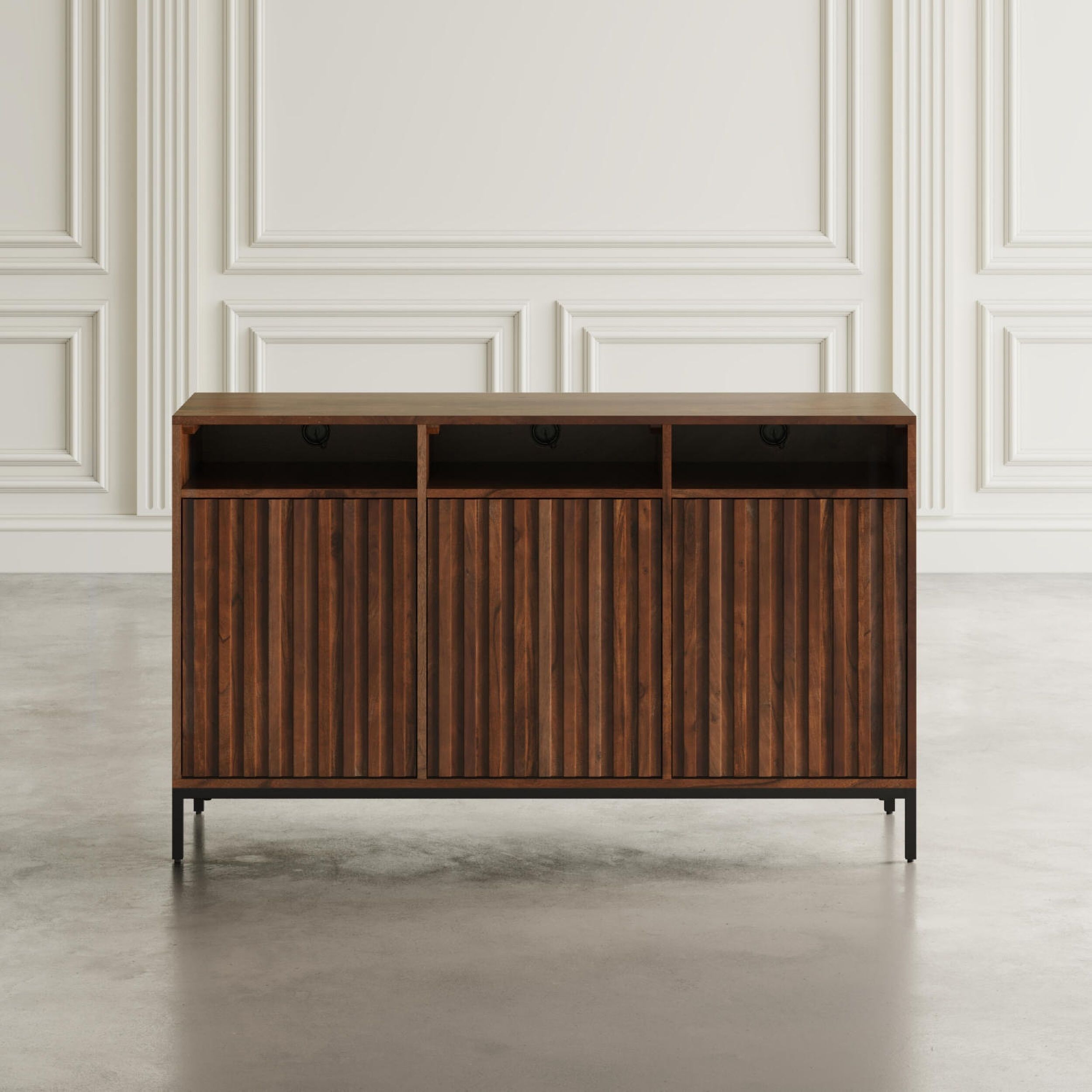 Ryder 50 Inch Fluted Door Console Storage TV Stand Cabinet In Walnut