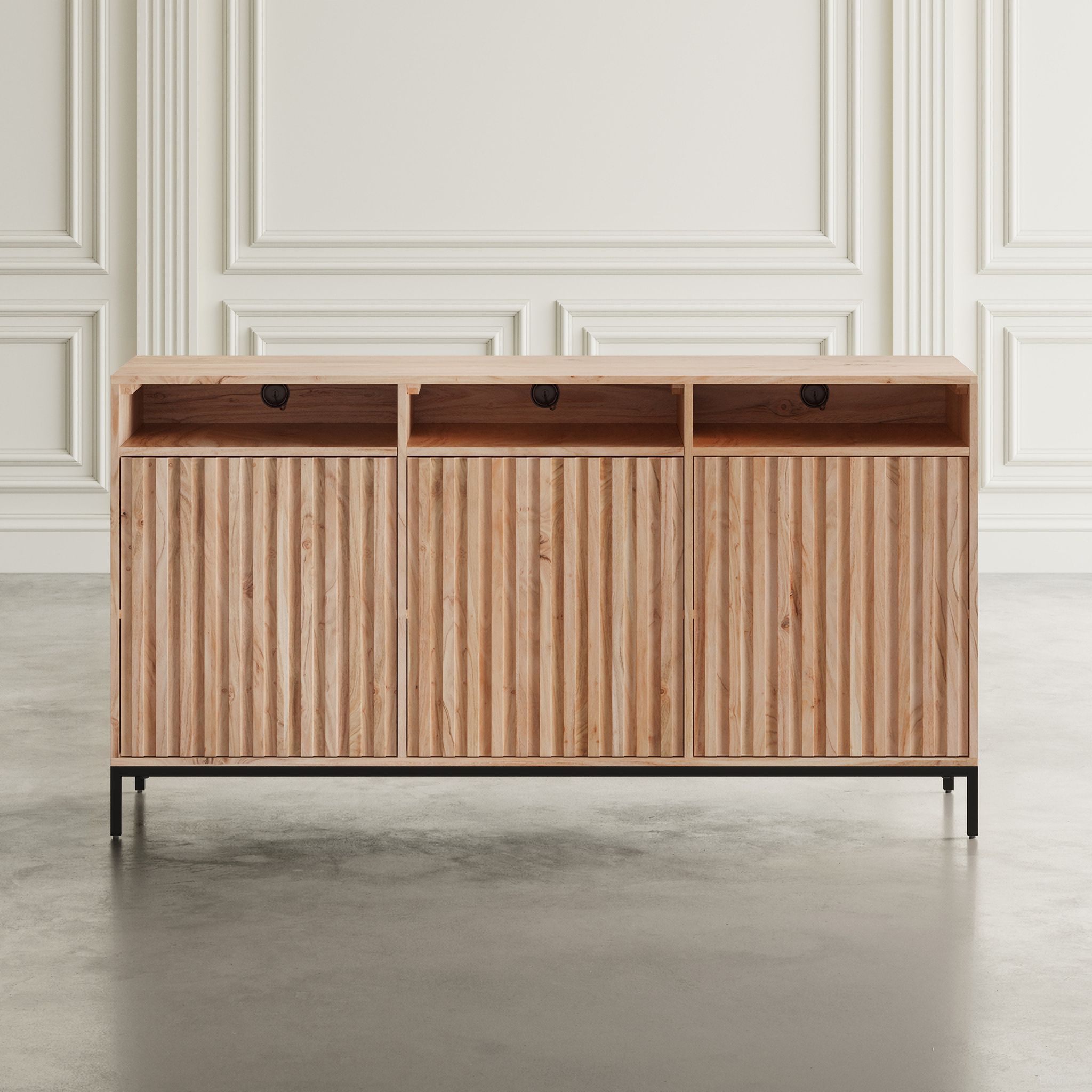 Ryder 60 Inch Fluted Door Console Storage TV Stand Cabinet In Natural