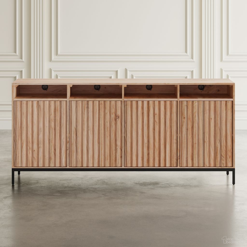Ryder 70 Inch Fluted Door Console Storage TV Stand Cabinet In Natural