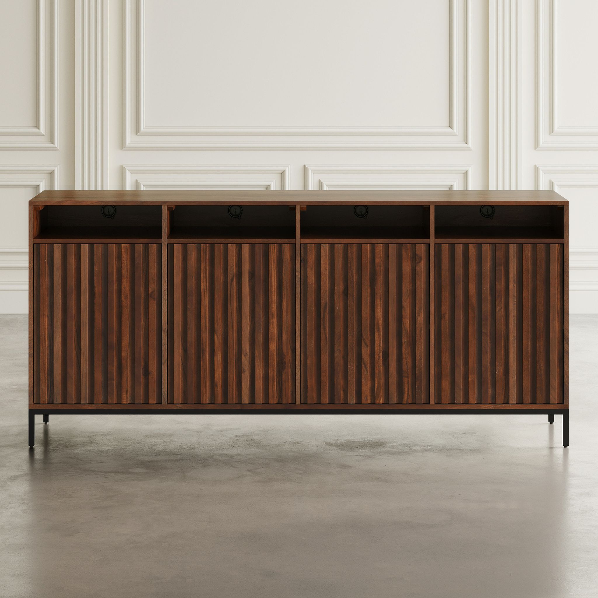 Ryder 70 Inch Fluted Door Console Storage TV Stand Cabinet In Walnut