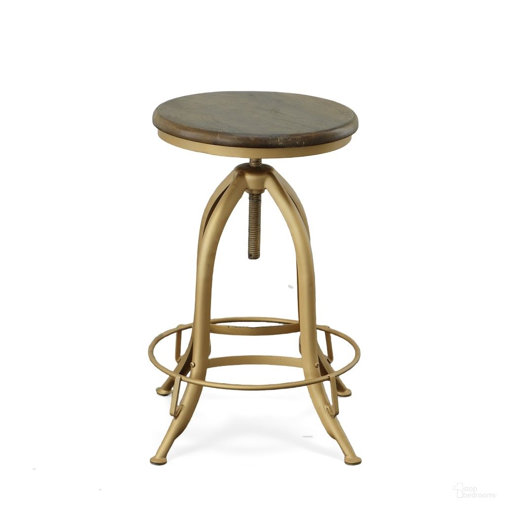 The appearance of Ryder Adjustable Barstool In Elm Seat and Gold Base designed by Carolina Living in the modern / contemporary interior design. This elm and gold piece of furniture was selected by 1StopBedrooms from Ryder Collection to add a touch of cosiness and style into your home. Sku: CF1525ELMGLD. Material: Mango Wood.