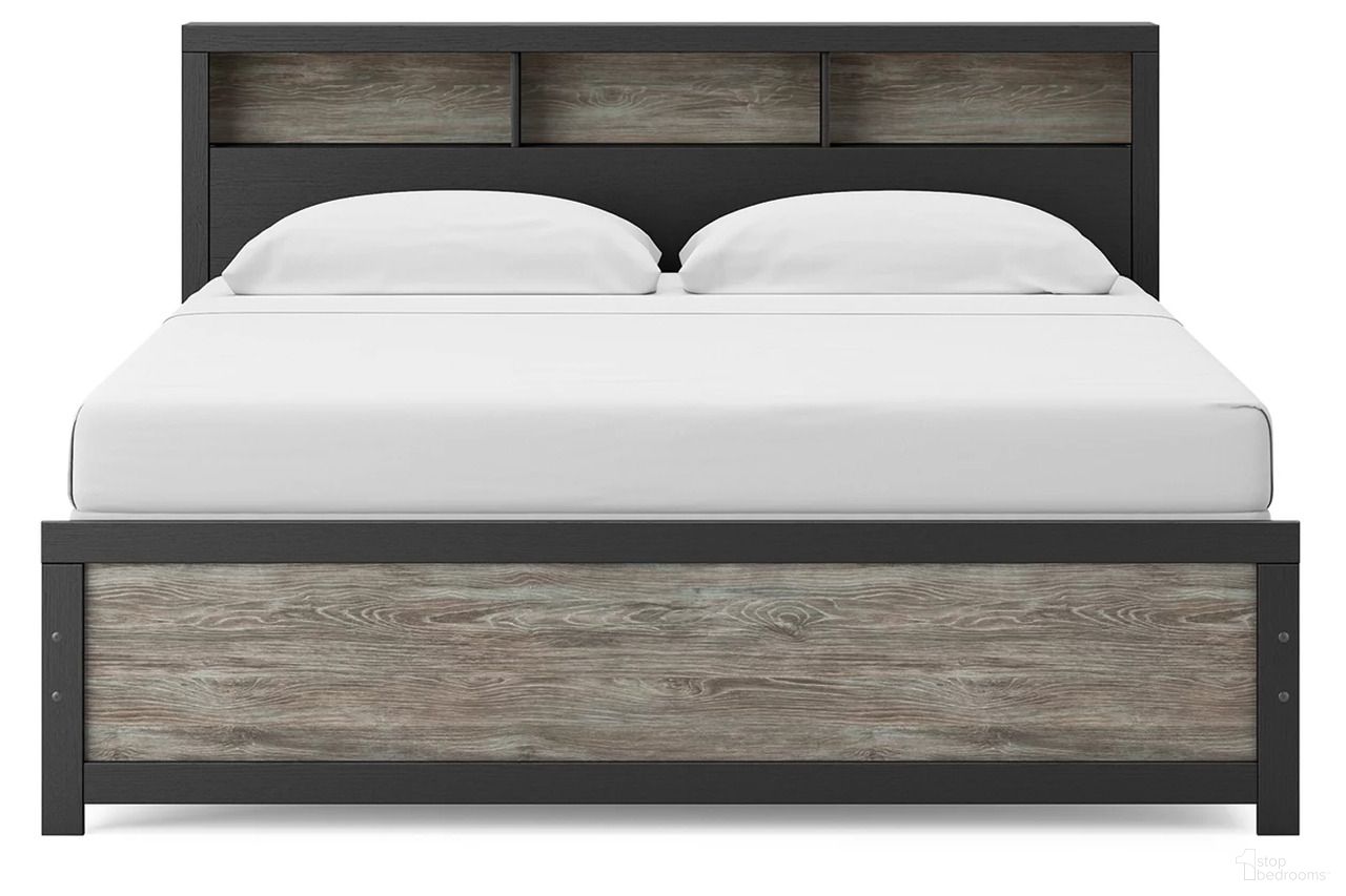 The appearance of Ryderton King Bookcase Bed In Black and Gray designed by Signature Design by Ashley in the transitional interior design. This black and gray piece of furniture  was selected by 1StopBedrooms from Ryderton Collection to add a touch of cosiness and style into your home. Sku: NCB1118-56;NCB1118-69;NCB1118-97. Bed Type: Bookcase Bed. Bed Size: King.