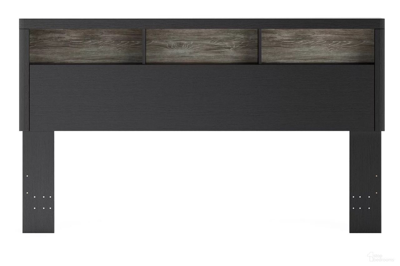 The appearance of Ryderton Lighted King Bookcase Headboard In Black and Gray designed by Signature Design by Ashley in the transitional interior design. This black and gray piece of furniture  was selected by 1StopBedrooms from Ryderton Collection to add a touch of cosiness and style into your home. Sku: NCB1118-169. Material: Wood. Bed Size: King.