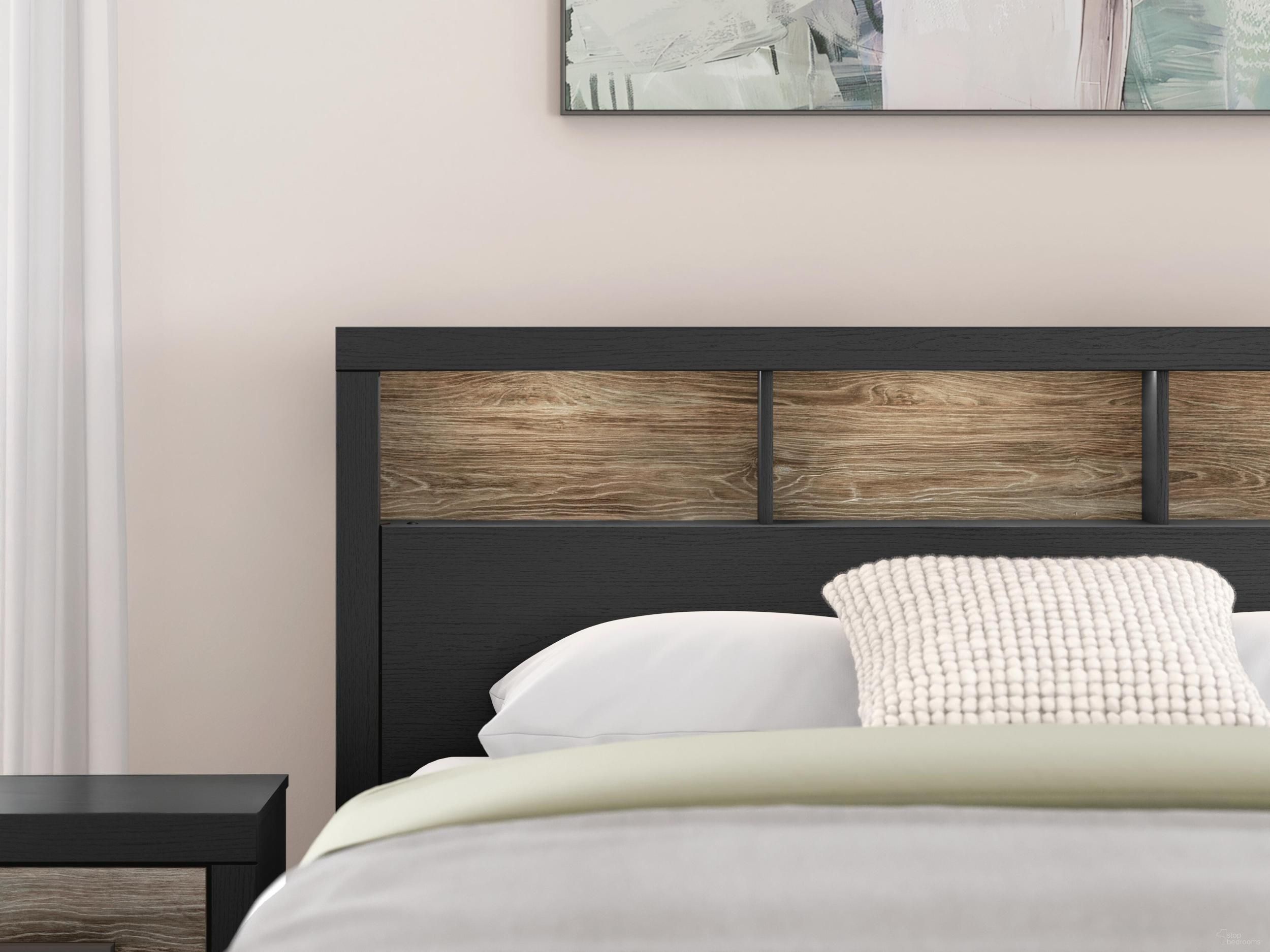 Ryderton Lighted Queen Bookcase Headboard In Black and Gray