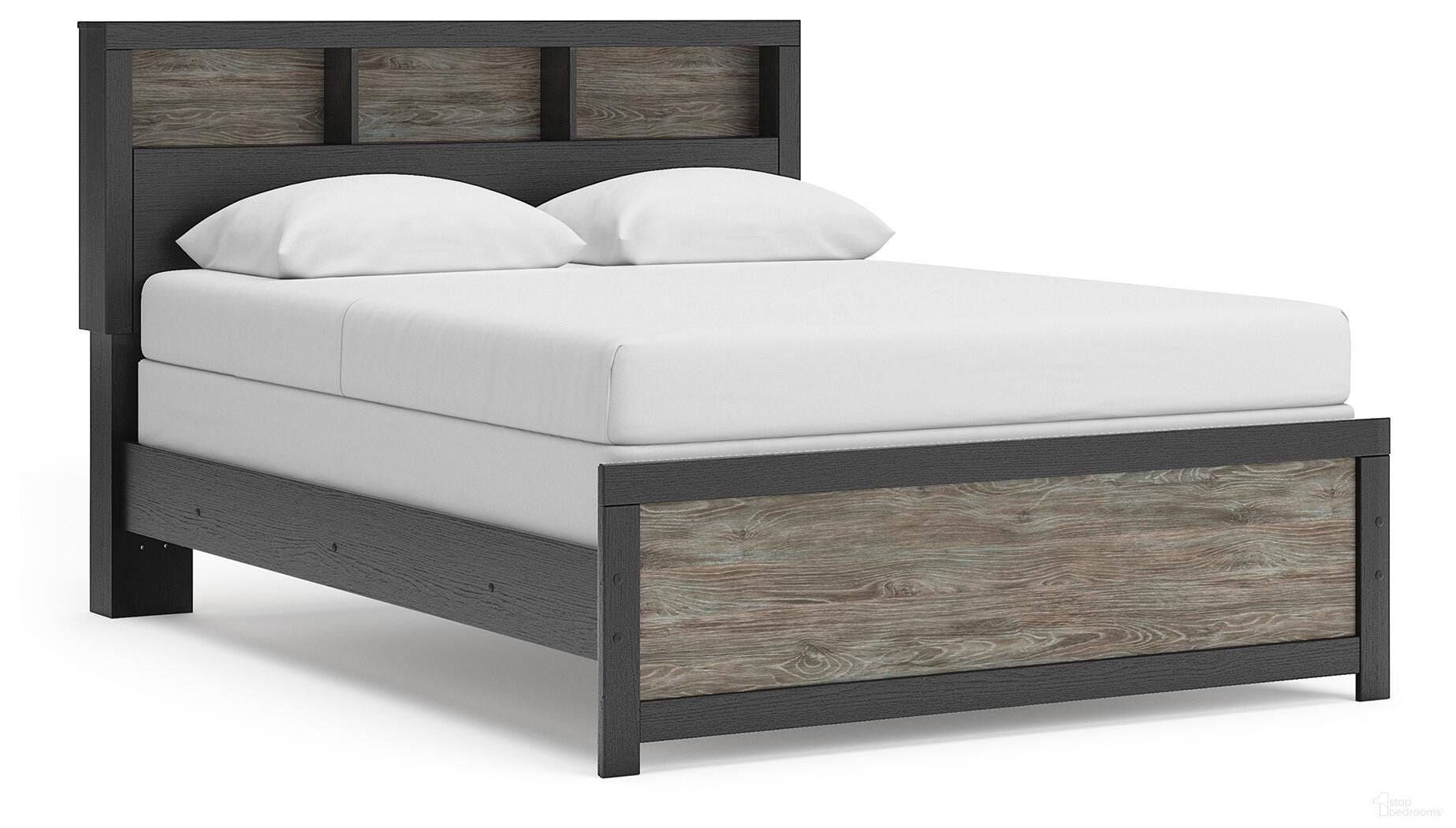 Ryderton Queen Bookcase Panel Bed In Black and Gray
