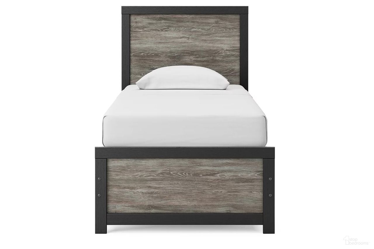 The appearance of Ryderton Twin Panel Bed In Black and Gray designed by Signature Design by Ashley in the transitional interior design. This black and gray piece of furniture was selected by 1StopBedrooms from Ryderton Collection to add a touch of cosiness and style into your home. Sku: NCB1118-53;NCB1118-83. Bed Type: Panel Bed. Bed Size: Twin.