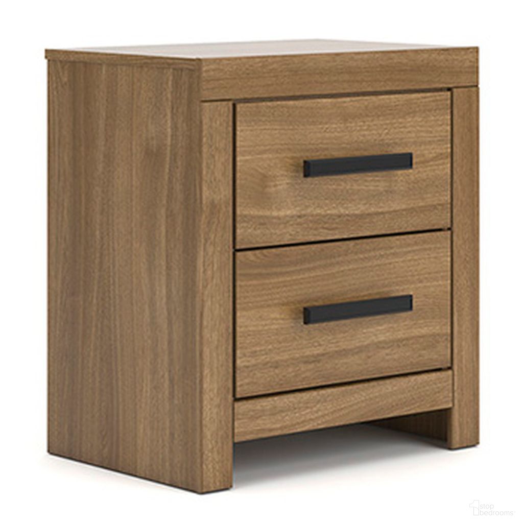 The appearance of Ryderton Two Drawer NightStand In Auburn designed by Signature Design by Ashley in the transitional interior design. This auburn piece of furniture  was selected by 1StopBedrooms from Ryderton Collection to add a touch of cosiness and style into your home. Sku: NCB1116-92. Material: Wood.