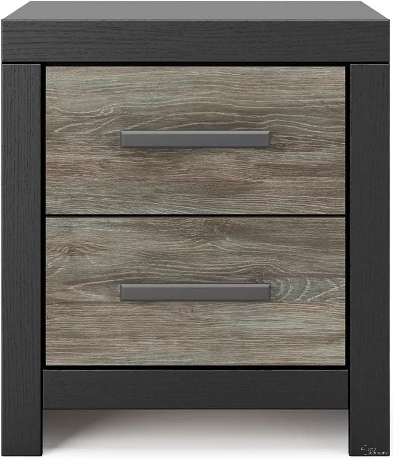 The appearance of Ryderton Two Drawer NightStand In Black and Gray designed by Signature Design by Ashley in the transitional interior design. This black and gray piece of furniture was selected by 1StopBedrooms from Ryderton Collection to add a touch of cosiness and style into your home. Sku: NCB1118-92. Material: Wood.