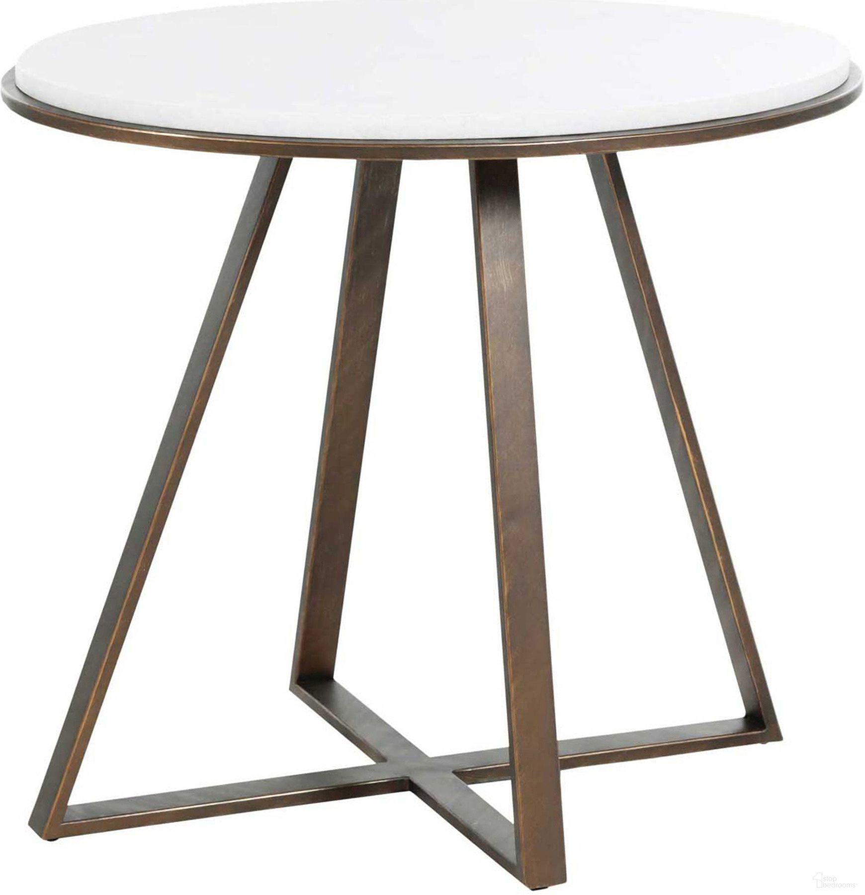 The appearance of Rylan Side Table In Brushed Copper and Roman White designed by Gabby in the transitional interior design. This brushed copper/roman white piece of furniture  was selected by 1StopBedrooms from Rylan Collection to add a touch of cosiness and style into your home. Sku: SCH-163375. Material: Iron.