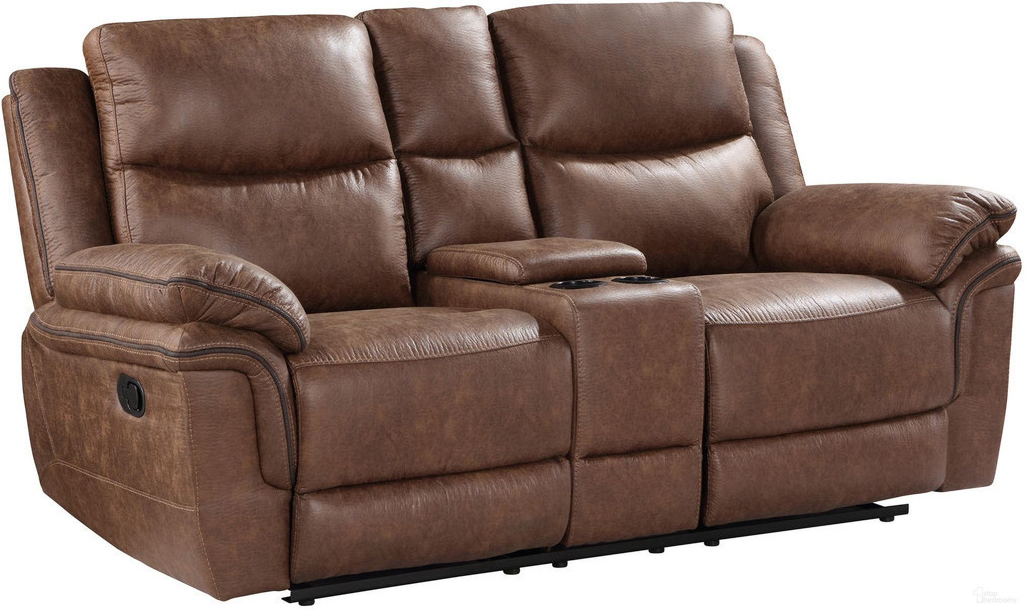 The appearance of Ryland Console Loveseat with Dual Recliners In Brown designed by New Classic in the modern / contemporary interior design. This brown piece of furniture was selected by 1StopBedrooms from Ryland Collection to add a touch of cosiness and style into your home. Sku: U5985-25-BRN. Material: Fabric.