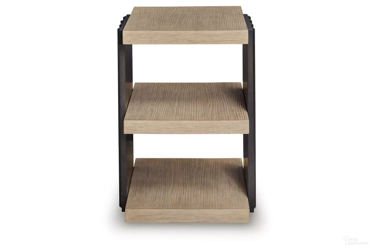 The appearance of Rylandyn End Table In Light Brown and Black designed by Signature Design by Ashley in the modern / contemporary interior design. This light brown/black piece of furniture  was selected by 1StopBedrooms from Rylandyn Collection to add a touch of cosiness and style into your home. Sku: T721-3. Material: Wood.
