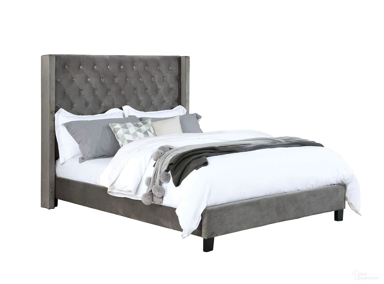 The appearance of Ryleigh Eastern king Bed In Gray designed by Furniture of America in the transitional interior design. This gray piece of furniture was selected by 1StopBedrooms from Ryleigh Collection to add a touch of cosiness and style into your home. Sku: FM7141GY-EK-HBFB;FM7141GY-EK-R. Bed Size: King. Material: Flannelette.