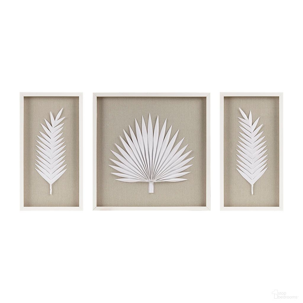 Sabal Framed Rice Paper Palm Leaves 3-Piece Shadowbox Wall Decor Set In Off White