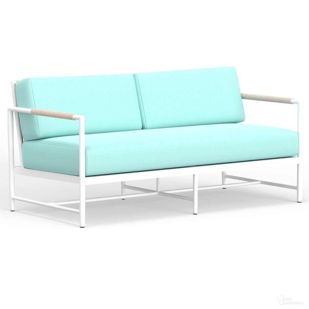 The appearance of Sabbia Loveseat in Dupione Celeste designed by Sunset West in the transitional interior design. This dupione celeste piece of furniture was selected by 1StopBedrooms from Sabbia Collection to add a touch of cosiness and style into your home. Sku: SW4901-22-8067. Material: Olefin Rope.