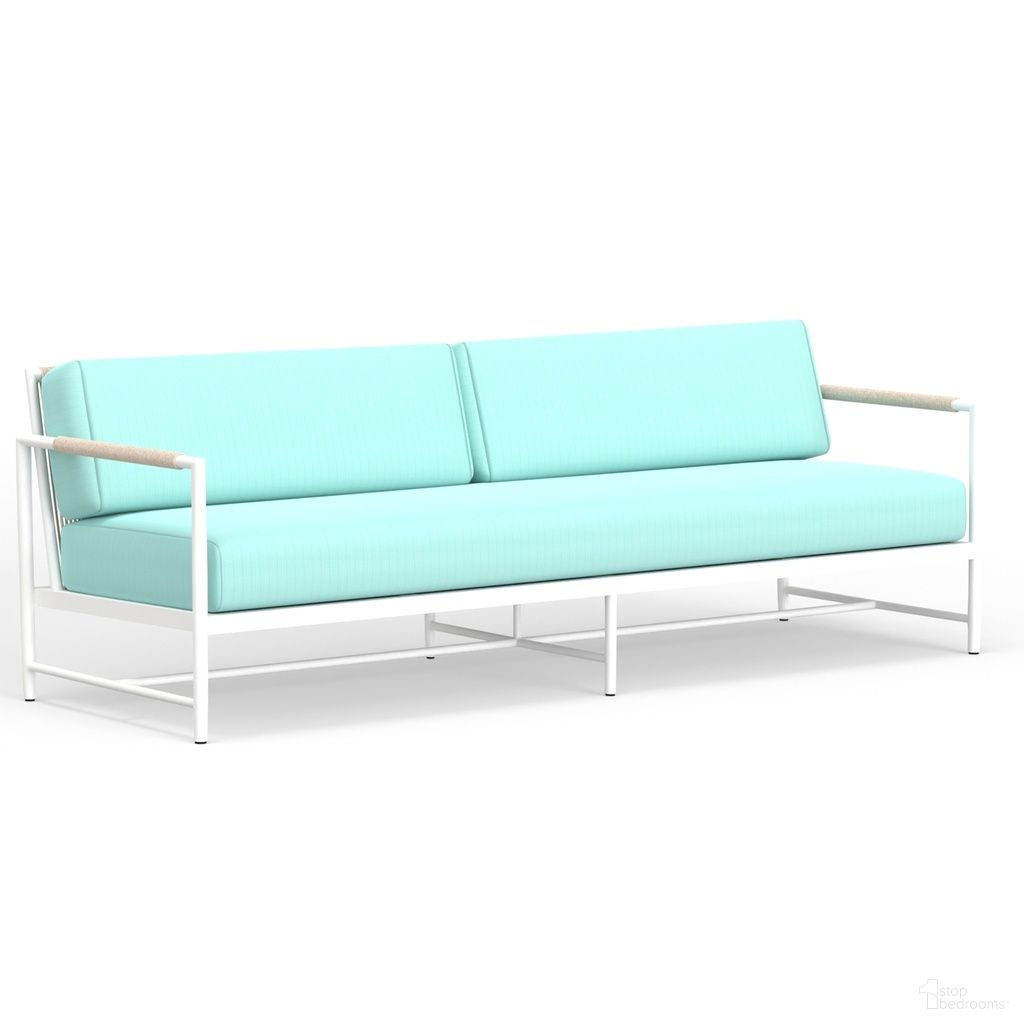 The appearance of Sabbia Sofa in Dupione Celeste designed by Sunset West in the transitional interior design. This dupione celeste piece of furniture was selected by 1StopBedrooms from Sabbia Collection to add a touch of cosiness and style into your home. Sku: SW4901-23-8067. Material: Olefin Rope.