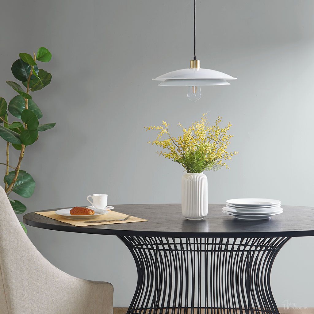 The appearance of Saben 2-Tier Layered Shade Pendant In Gold and White designed by Olliix in the transitional interior design. This gold/white piece of furniture was selected by 1StopBedrooms from Saben Collection to add a touch of cosiness and style into your home. Sku: II151-0120. Material: Metal.