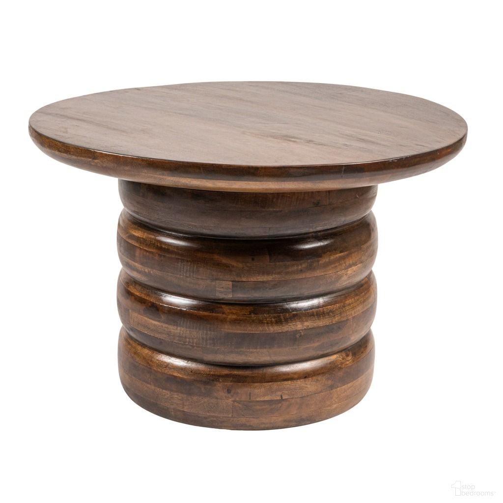 Sable Round Mango Wood Coffee Table with Stacked Disc Base In Black