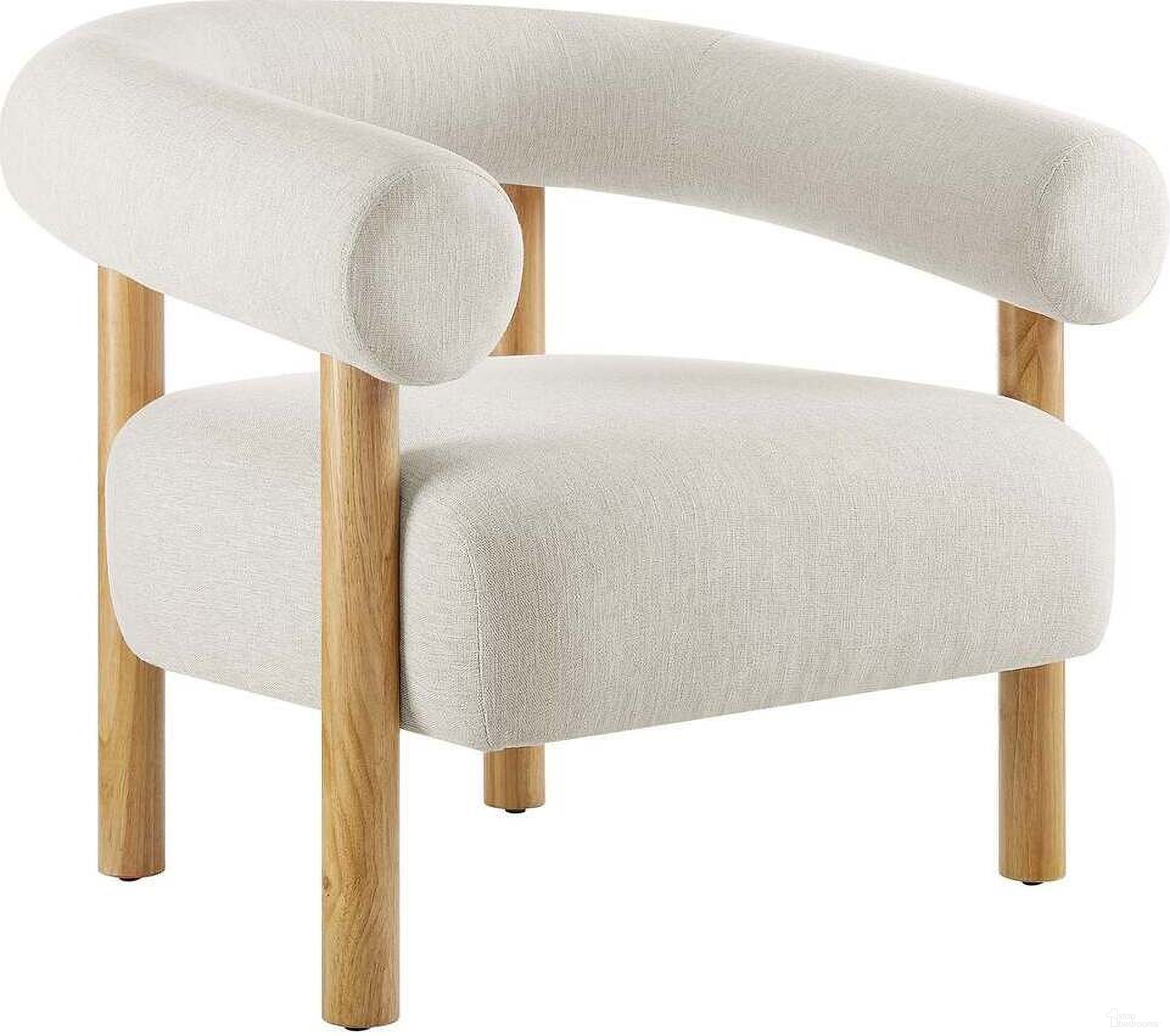Sable Upholstered Fabric Arm Chair In Ivory and Natural