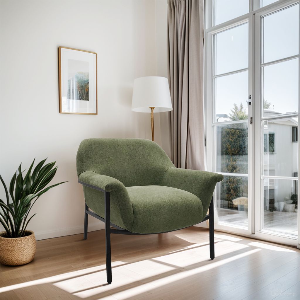 The appearance of Sabrina Accent Chair In Green designed by Olliix in the modern / contemporary interior design. This green piece of furniture was selected by 1StopBedrooms from Sabrina Collection to add a touch of cosiness and style into your home. Sku: CH100-0010. Material: Polyester.