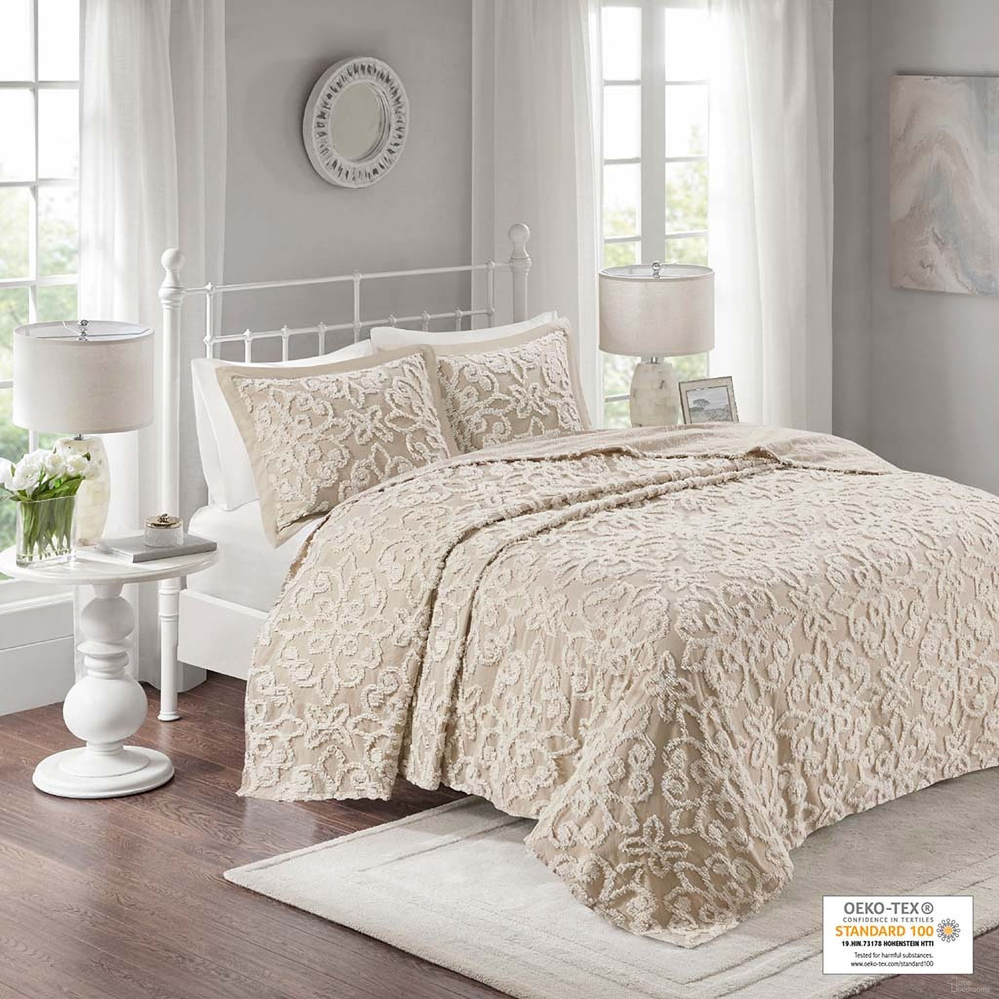 Sabrina Cotton Tufted 3 Piece King Bedspread Set In Taupe