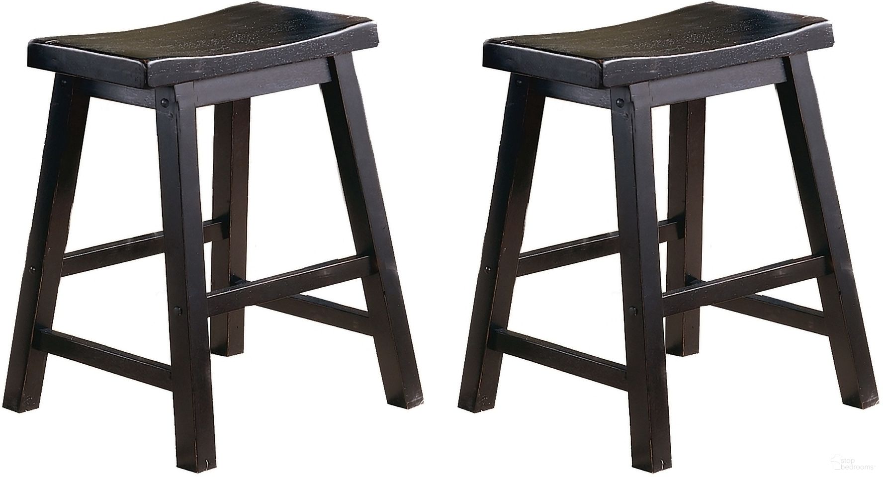 The appearance of Saddleback Black 18" Black Stool Set of 2 designed by Homelegance in the modern / contemporary interior design. This black piece of furniture was selected by 1StopBedrooms from Saddleback Collection to add a touch of cosiness and style into your home. Sku: 5302BK-18. Material: Wood.