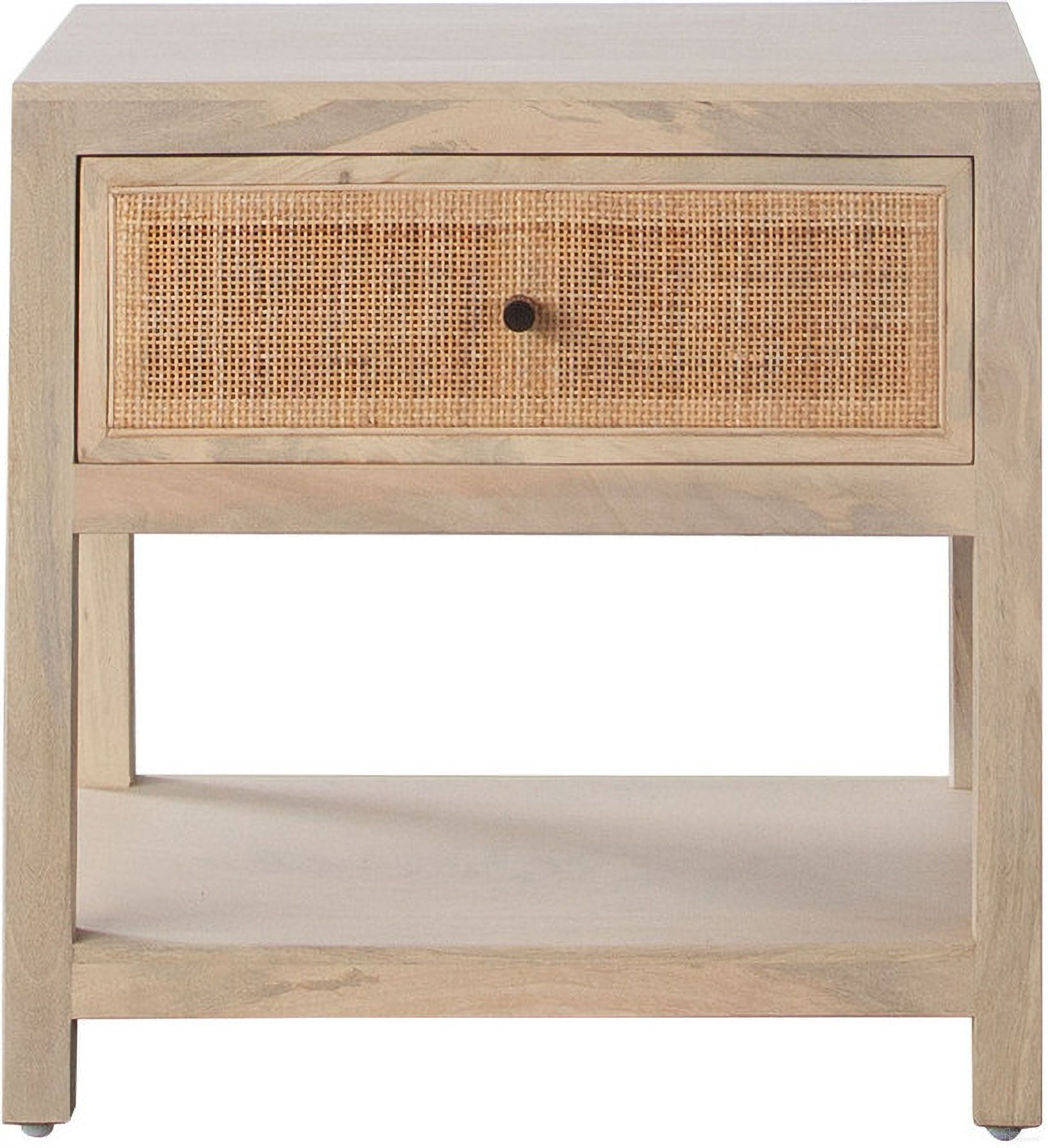 Sadler 1-Drawer Solid Mango Wood Accent Table In Natural Finish with Cane Door Fronts