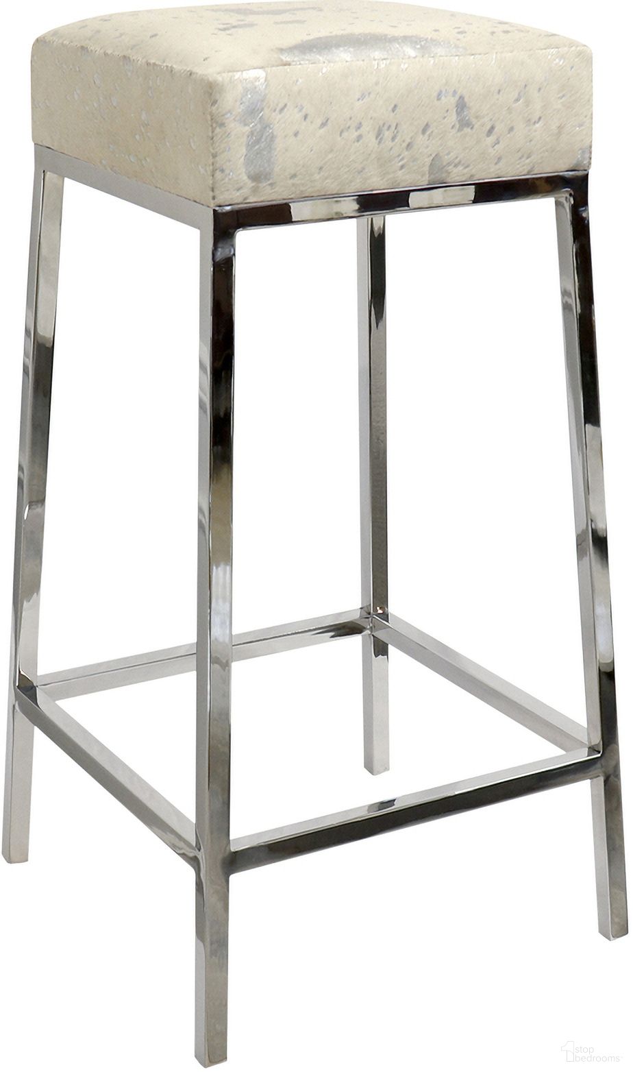 The appearance of Safari Collection Foil Cowhide and Steel Bar Stool In Silver designed by Pasargad Home in the modern / contemporary interior design. This silver piece of furniture  was selected by 1StopBedrooms from Safari Collection to add a touch of cosiness and style into your home. Sku: PGN-1500. Material: Cow Hide.