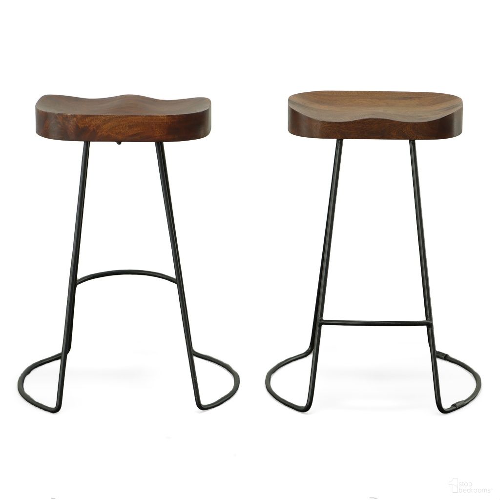 The appearance of Saga 25 Inch Counter Stool - Set of 2 In Chestnut Seat and Black Base designed by Carolina Living in the modern / contemporary interior design. This chestnut and black piece of furniture was selected by 1StopBedrooms from Saga Collection to add a touch of cosiness and style into your home. Sku: CF2411CHETBK. Material: Mango Wood.