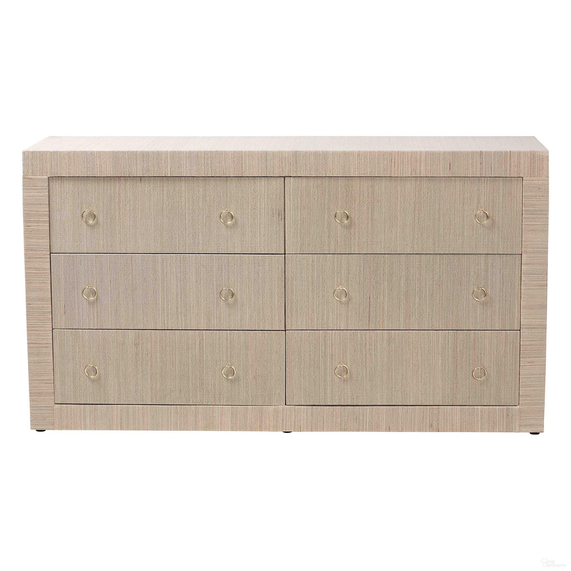 Sage 6-Drawer Natural Grasscloth Dresser In Beige