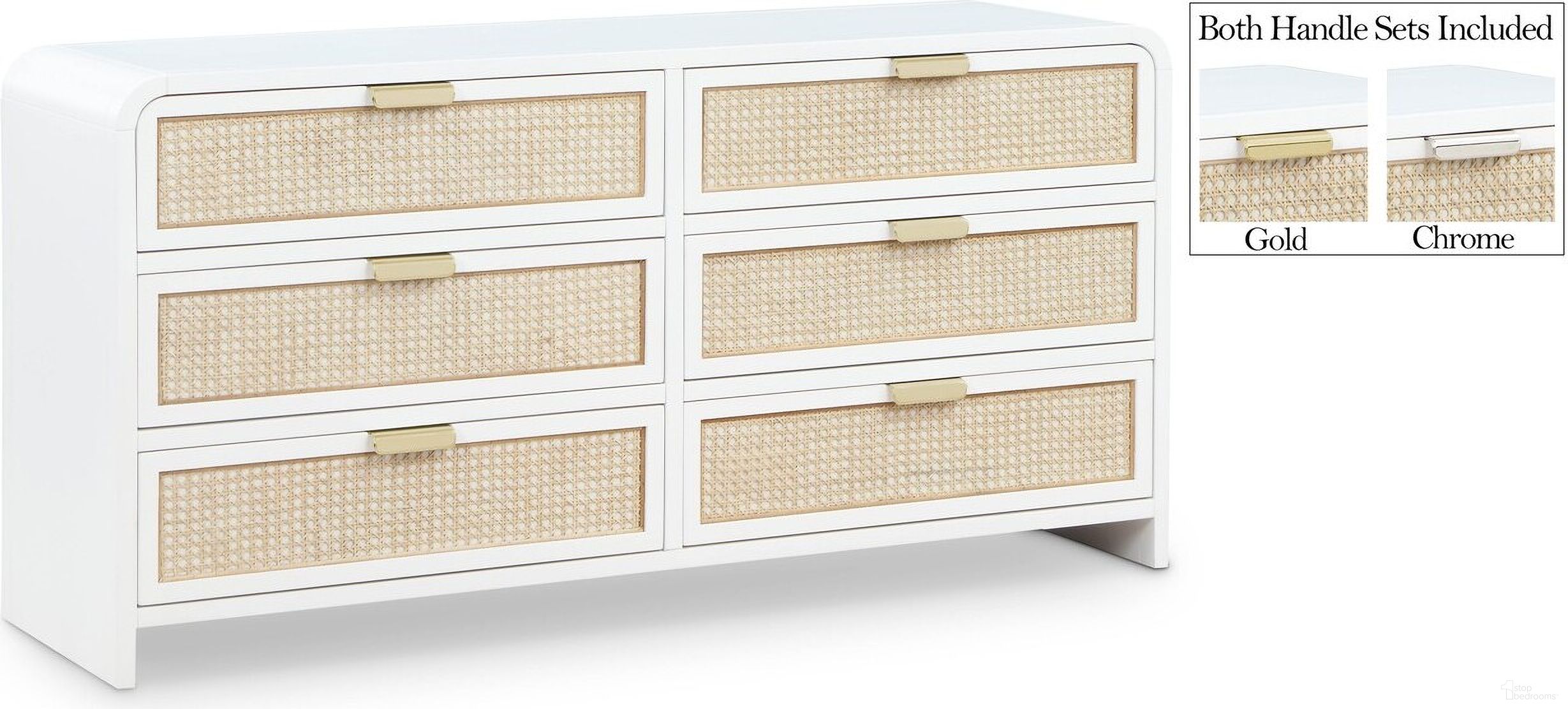 The appearance of Sage Dresser In White designed by Meridian in the modern / contemporary interior design. This white piece of furniture  was selected by 1StopBedrooms from Sage Collection to add a touch of cosiness and style into your home. Sku: 873White-D. Material: Rubberwood.