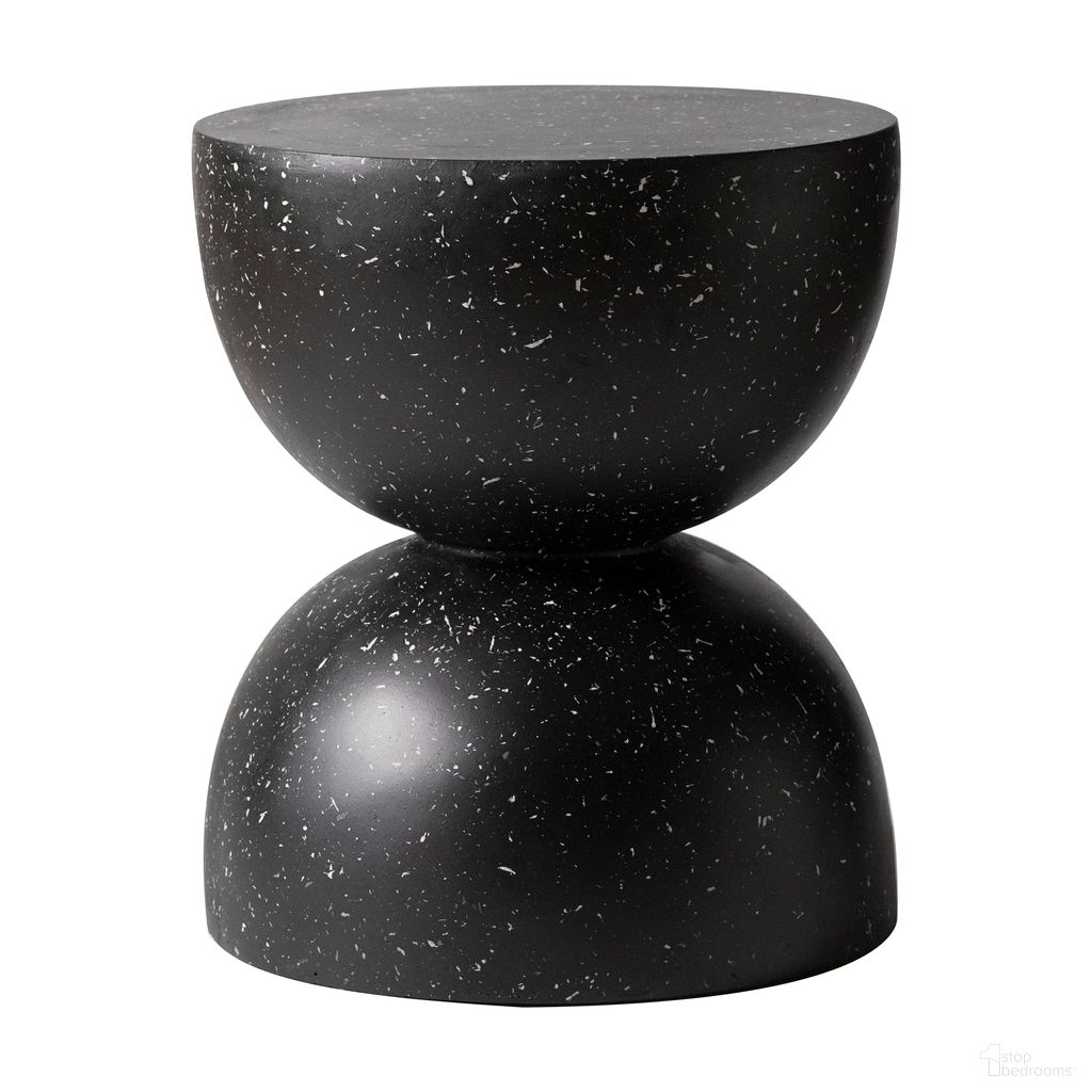 The appearance of Sage Fiberglass Outdoor Side Table In Black designed by LeisureMod in the modern / contemporary interior design. This black piece of furniture was selected by 1StopBedrooms from Sage Collection to add a touch of cosiness and style into your home. Sku: SST16BL. Table Top Shape: Round. Material: Stone.