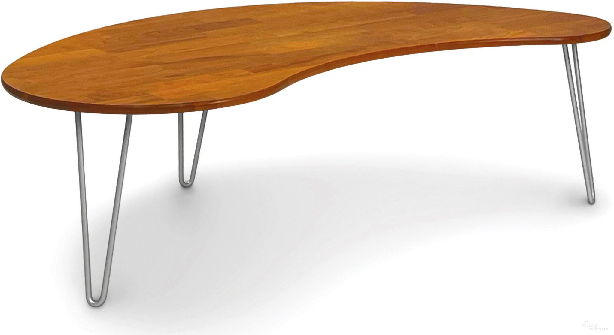 The appearance of Sage Kidney Coffee Table With Metal Legs In Natural Cherry designed by Abelain Home in the transitional interior design. This natural cherry piece of furniture was selected by 1StopBedrooms from Sage Collection to add a touch of cosiness and style into your home. Sku: 8-SAG-5430-18M-03. Material: Wood.