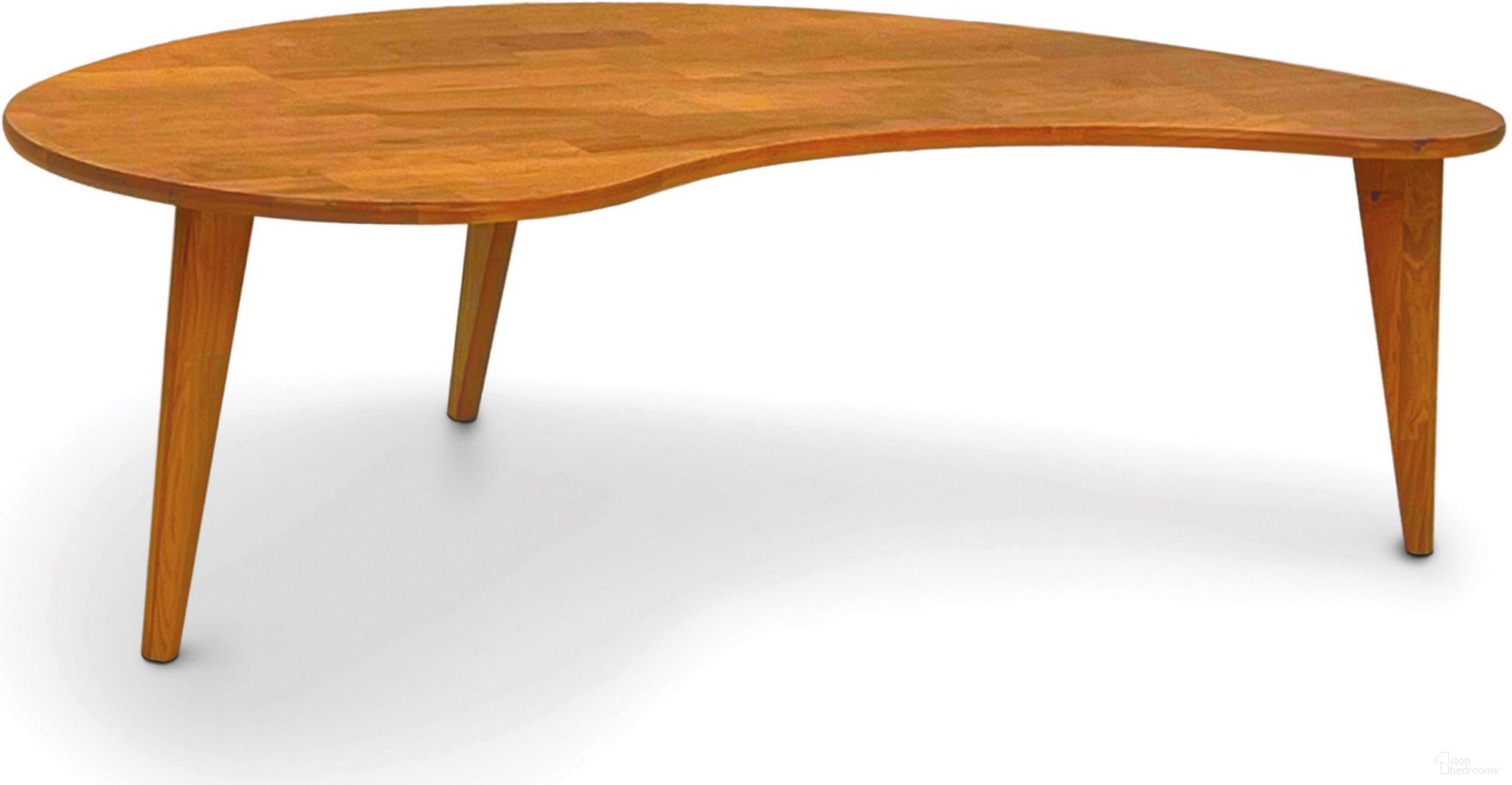 The appearance of Sage Kidney Coffee Table With Wood Legs In Natural Cherry designed by Abelain Home in the transitional interior design. This natural cherry piece of furniture was selected by 1StopBedrooms from Sage Collection to add a touch of cosiness and style into your home. Sku: 8-SAG-5430-16W-03. Material: Wood.