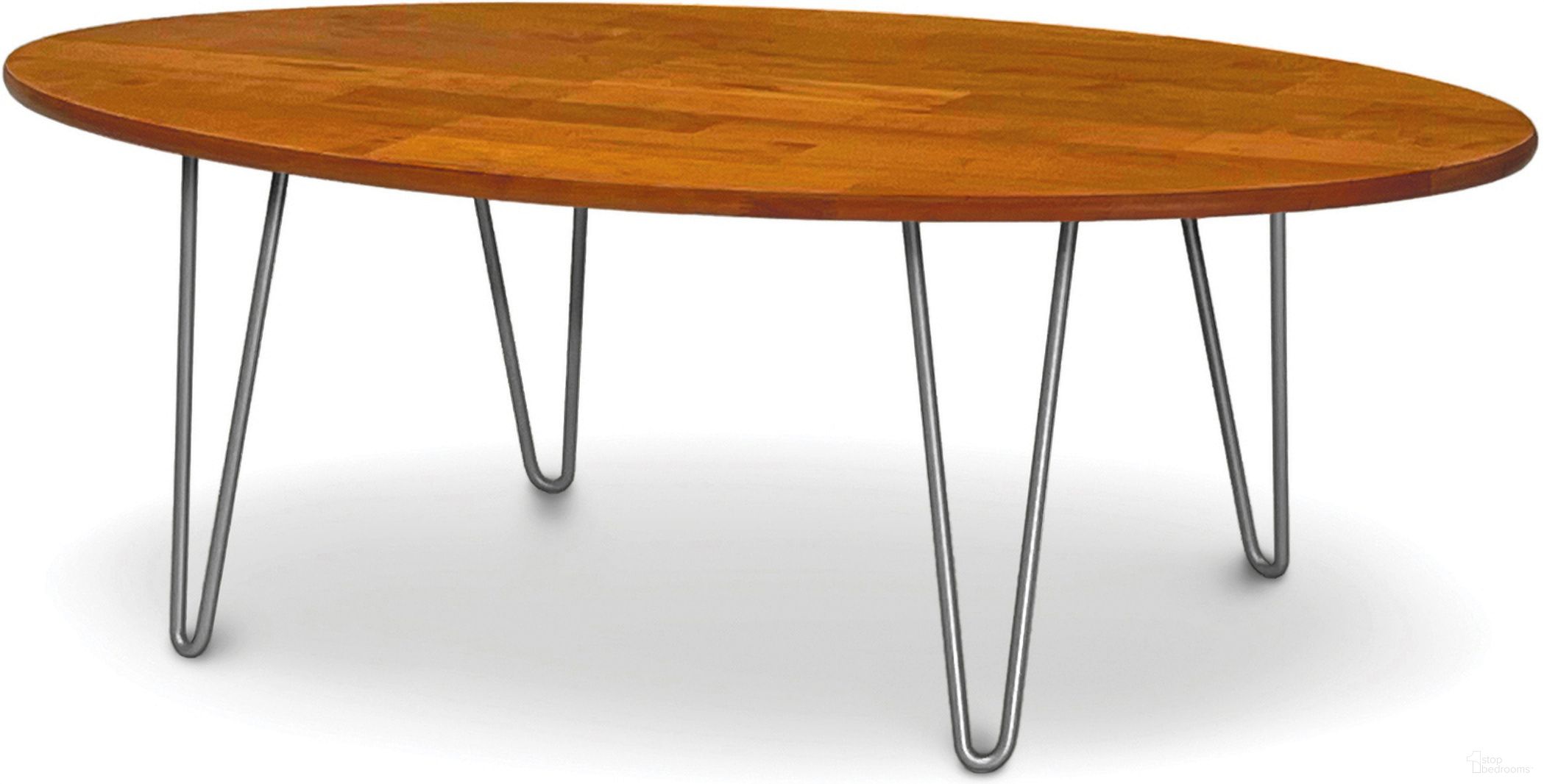 The appearance of Sage Oval Coffee Table With Metal Legs In Natural Cherry designed by Abelain Home in the transitional interior design. This natural cherry piece of furniture was selected by 1StopBedrooms from Sage Collection to add a touch of cosiness and style into your home. Sku: 8-SAG-4828-18M-03. Material: Wood.