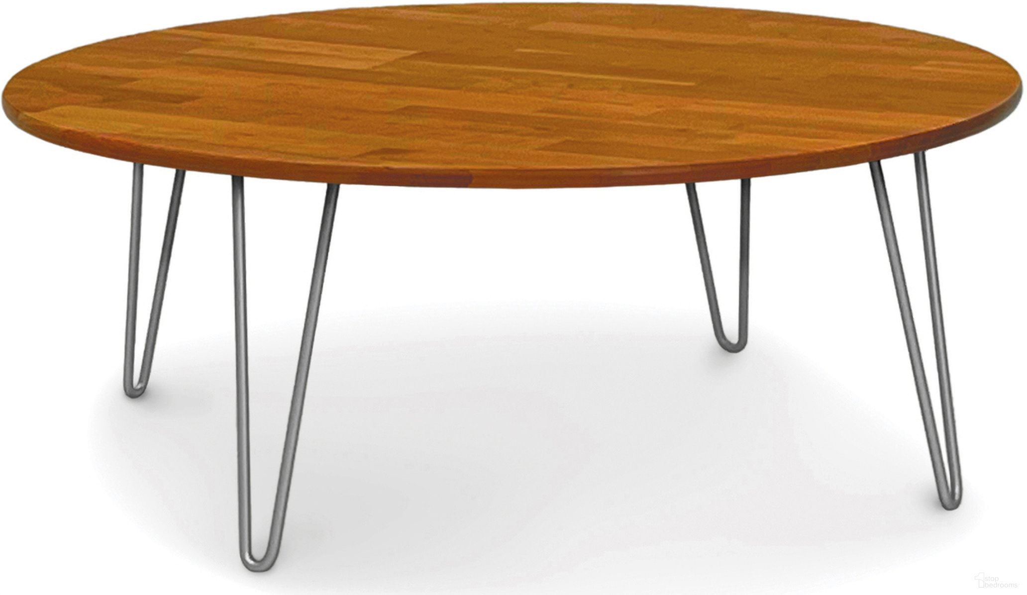 The appearance of Sage Round Coffee Table With Metal Legs In Natural Cherry designed by Abelain Home in the transitional interior design. This natural cherry piece of furniture was selected by 1StopBedrooms from Sage Collection to add a touch of cosiness and style into your home. Sku: 8-SAG-4242-16M-03. Material: Wood.