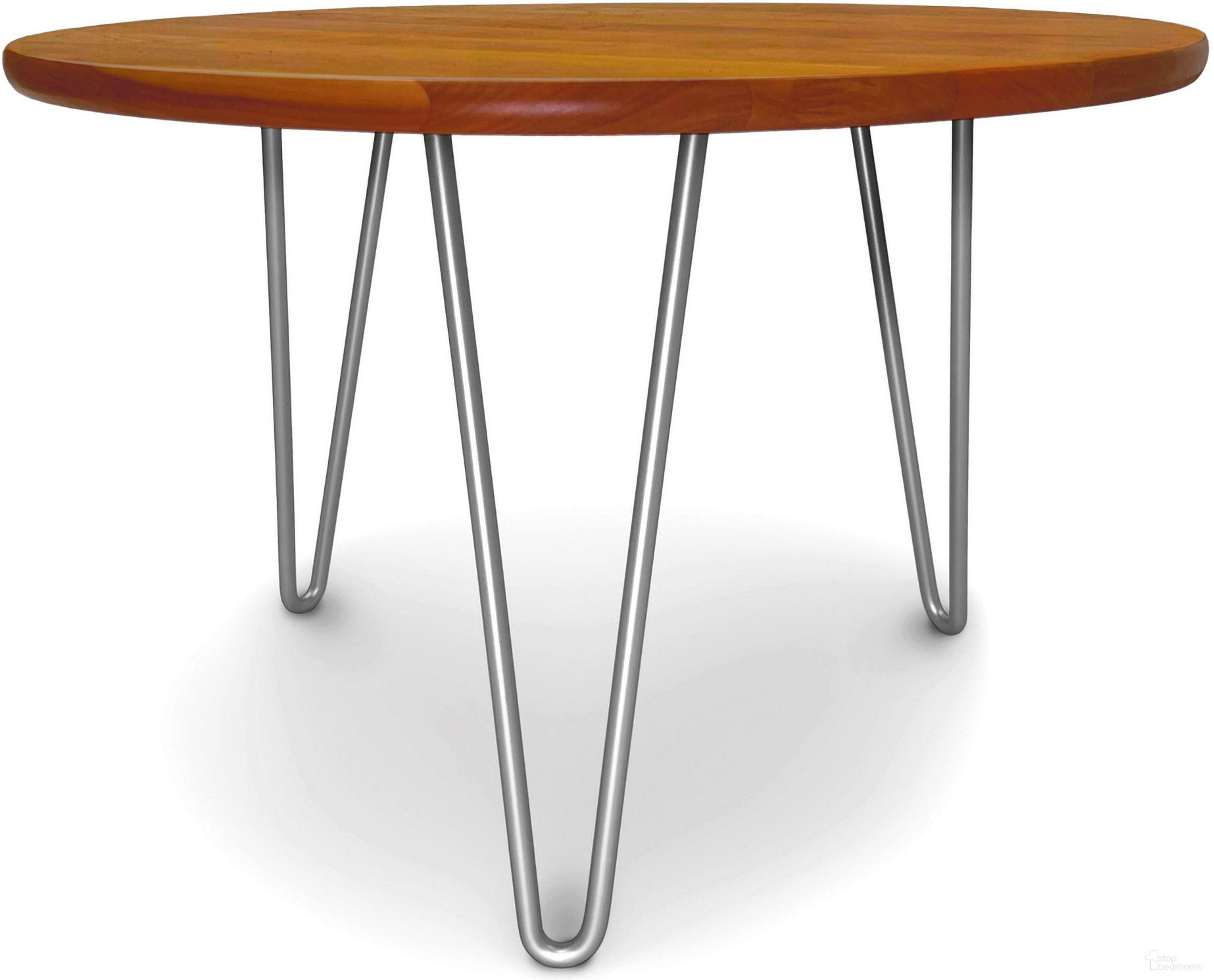 The appearance of Sage Small Round Coffee Table With Metal Legs In Natural Cherry designed by Abelain Home in the transitional interior design. This natural cherry piece of furniture was selected by 1StopBedrooms from Sage Collection to add a touch of cosiness and style into your home. Sku: 8-SAG-2424-18M-03. Material: Wood.