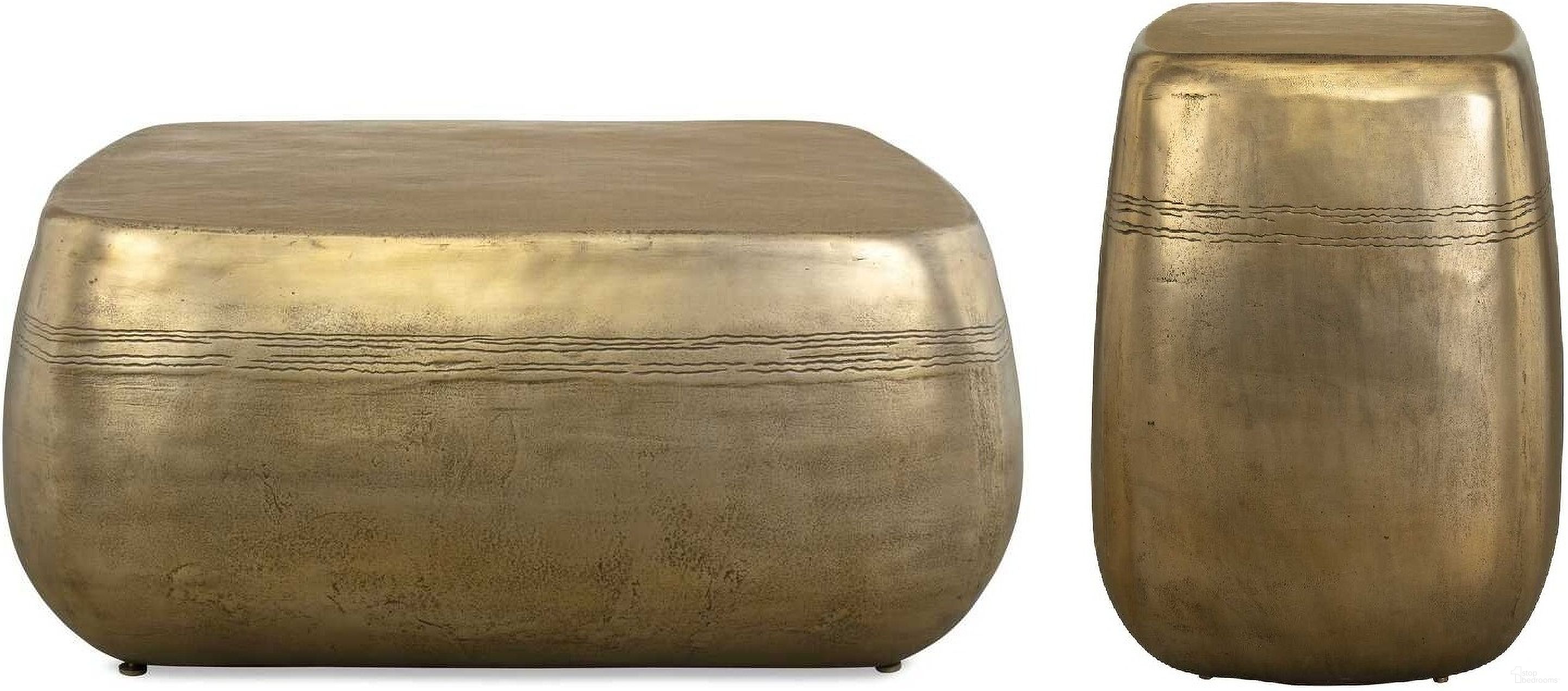 Saguaro Indoor-Outdoor Occasional Table Set In Gold and Brass