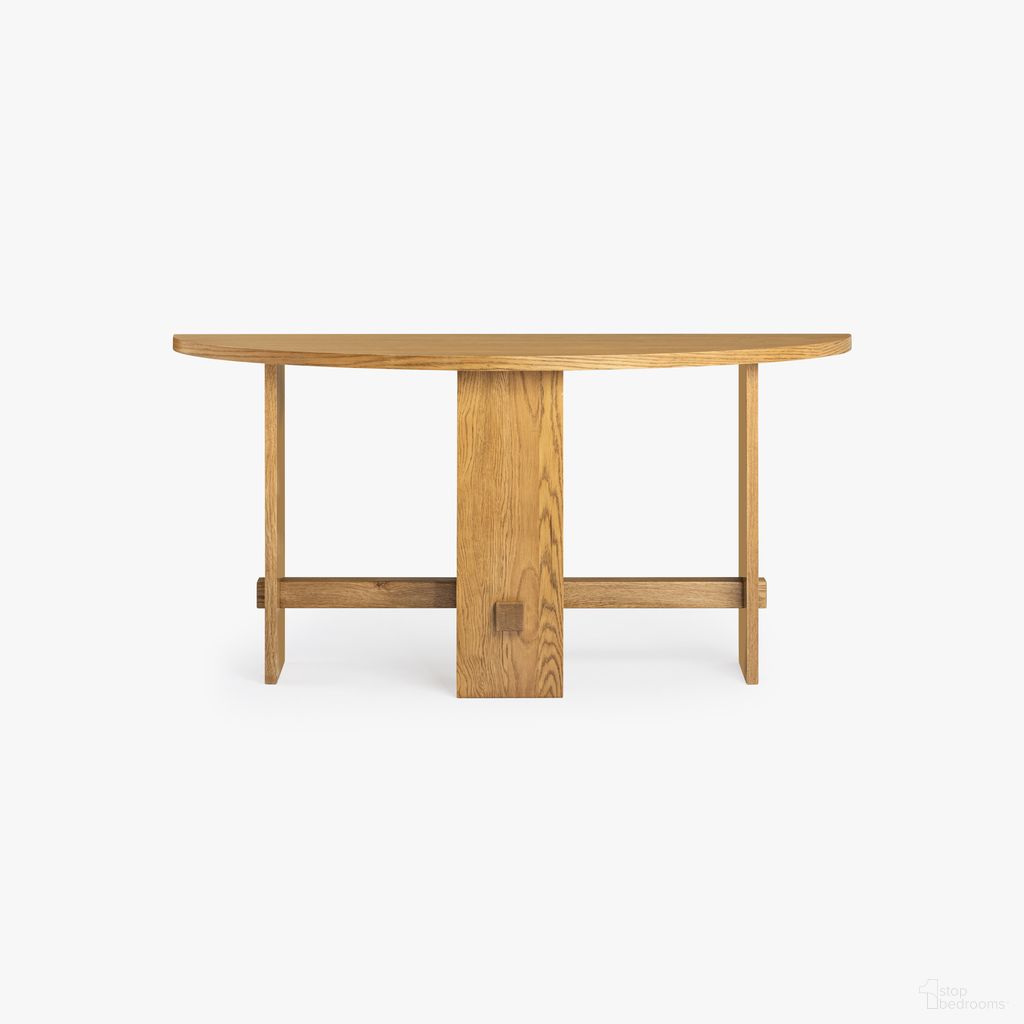 The appearance of Saguaro Oak Demi-Lune Console In Honey Oak designed by Co. House Designs in the coastal interior design. This honey oak piece of furniture  was selected by 1StopBedrooms from Saguaro Collection to add a touch of cosiness and style into your home. Sku: CH-1001852-VN14-FN-ST-CS-NT-OS. Material: Solid Oak.