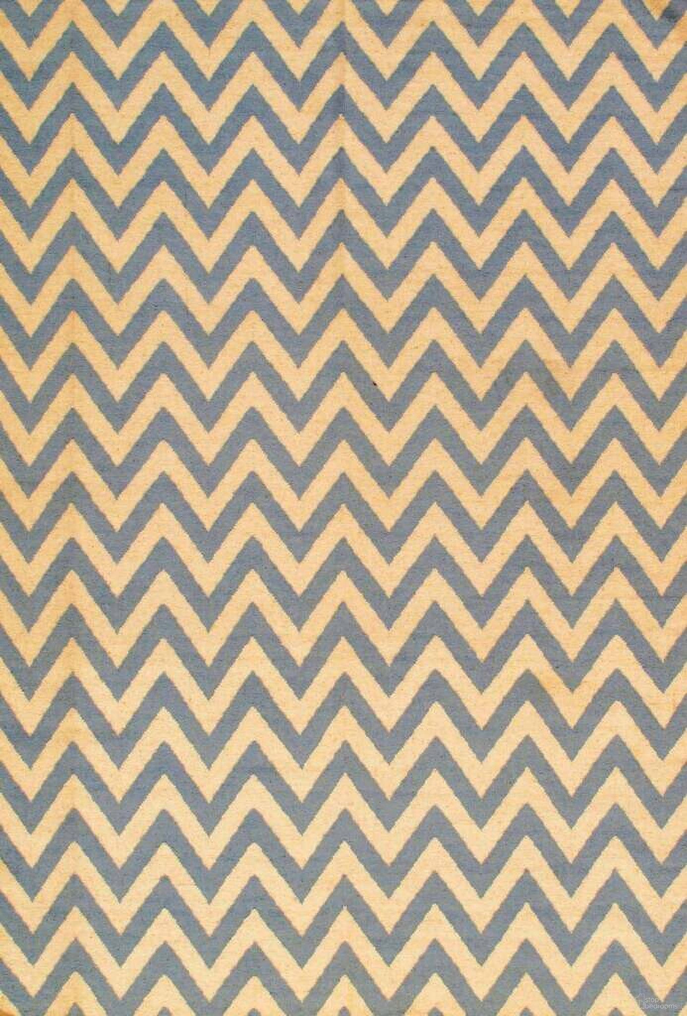 Sahara Collection Decorative Handmade Wool Flat Weave Area Rug (6x9) In Light Blue and Ivory