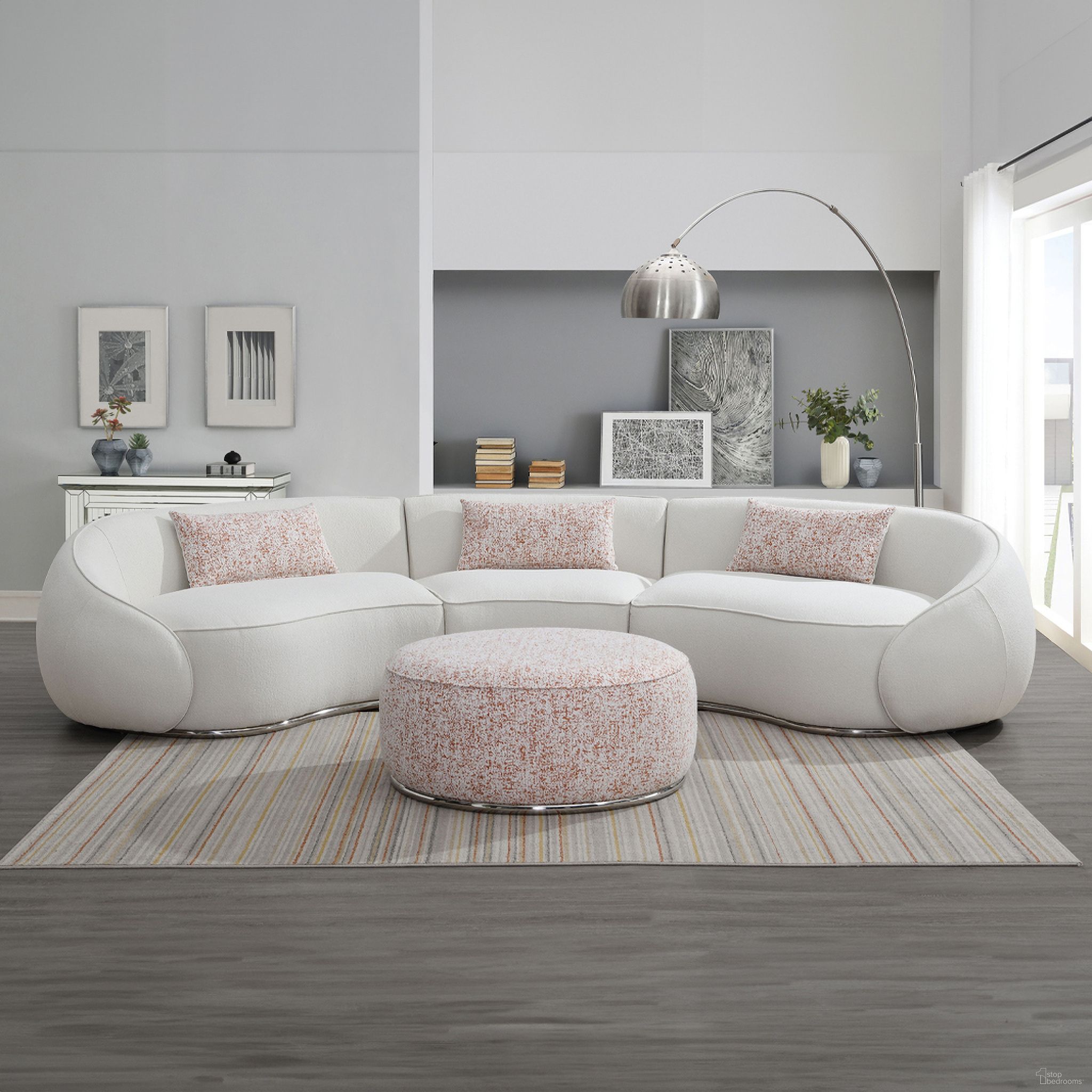 The appearance of Sahara Sectional Sofa with 3 Pillows In Beige designed by ACME in the modern / contemporary interior design. This beige piece of furniture  was selected by 1StopBedrooms from Sahara Collection to add a touch of cosiness and style into your home. Sku: LV03010-1;LV03010-2;LV03010-3. Material: Plywood.