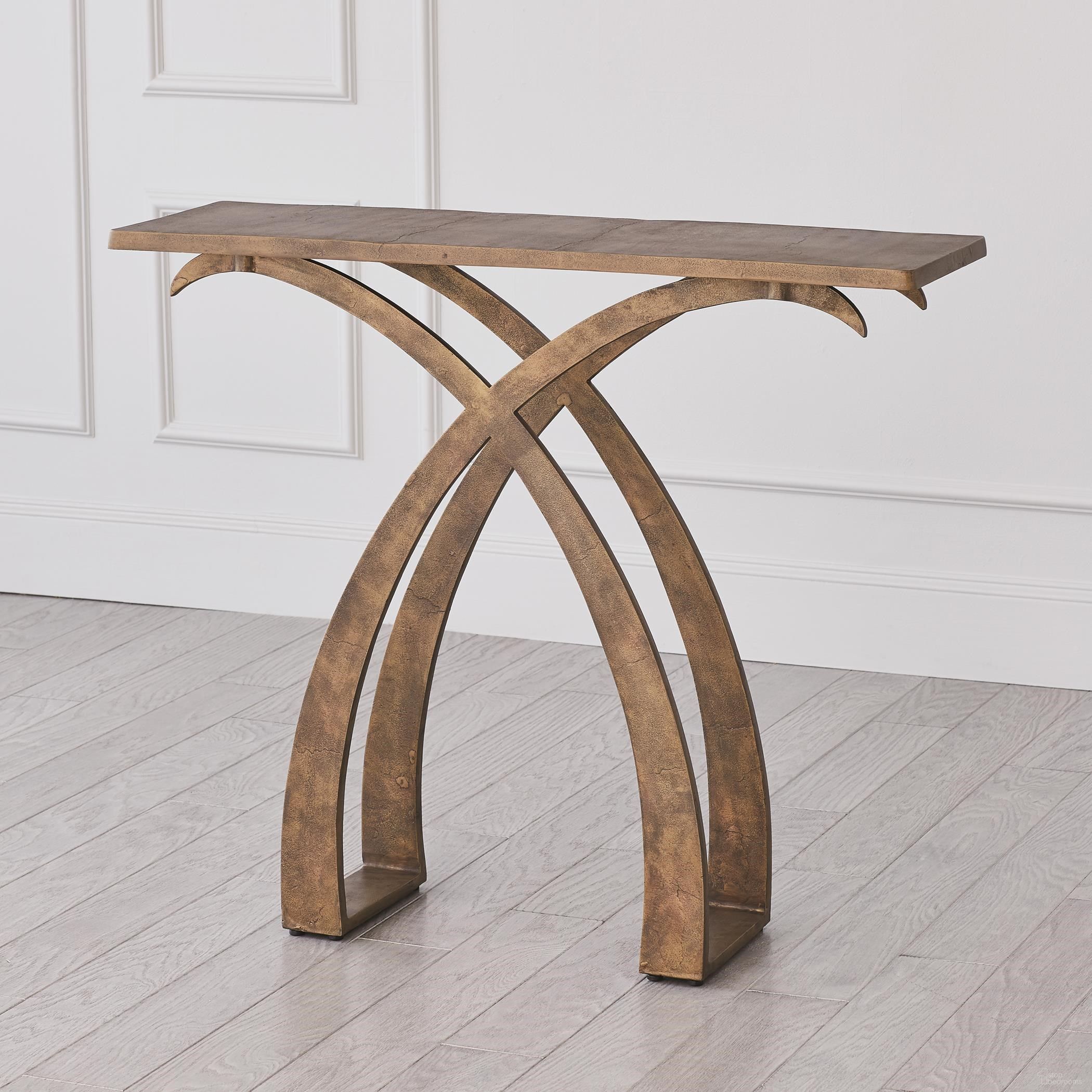 The appearance of Saigon Console In Brass designed by Global Views in the modern / contemporary interior design. This brass piece of furniture was selected by 1StopBedrooms from to add a touch of cosiness and style into your home. Sku: 993021. Material: Aluminium.