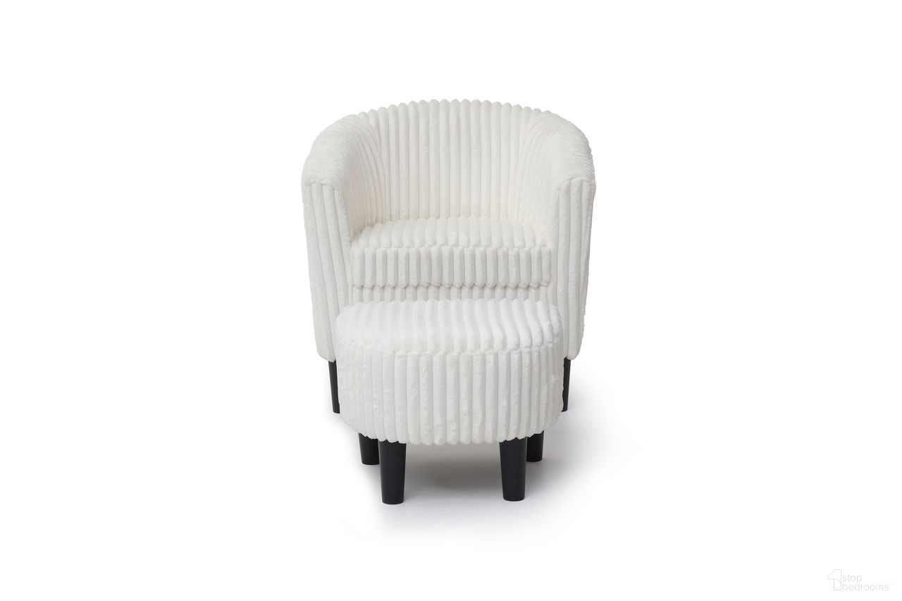 The appearance of Salem Chair and Ottoman In White designed by Glory in the modern / contemporary interior design. This white piece of furniture  was selected by 1StopBedrooms from Salem Collection to add a touch of cosiness and style into your home. Sku: G00205-C. Material: Wood.