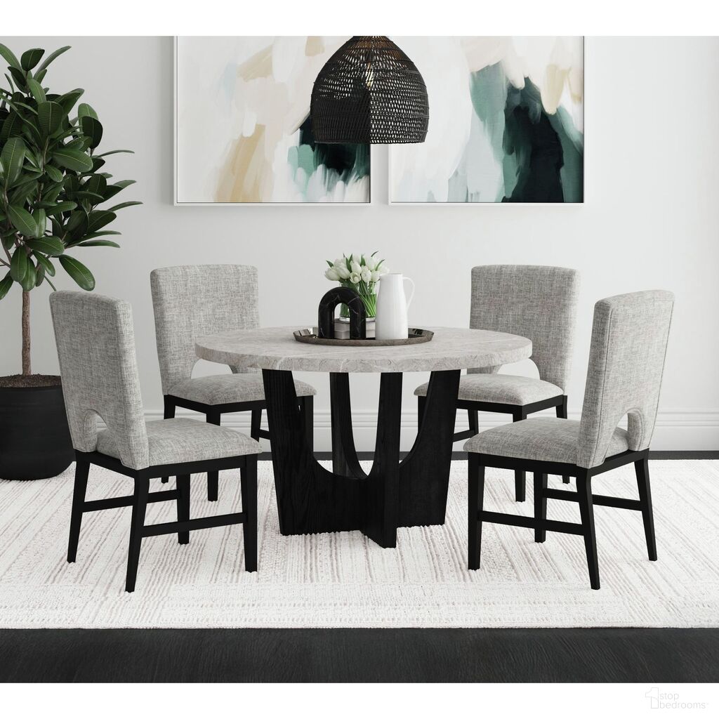 Salem Round Dining Room Set with Faux Marble Top In Black and Grey