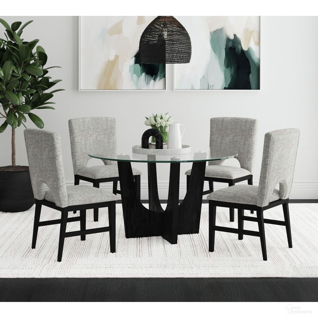 Salem Round Dining Room Set with Glass Top In Black