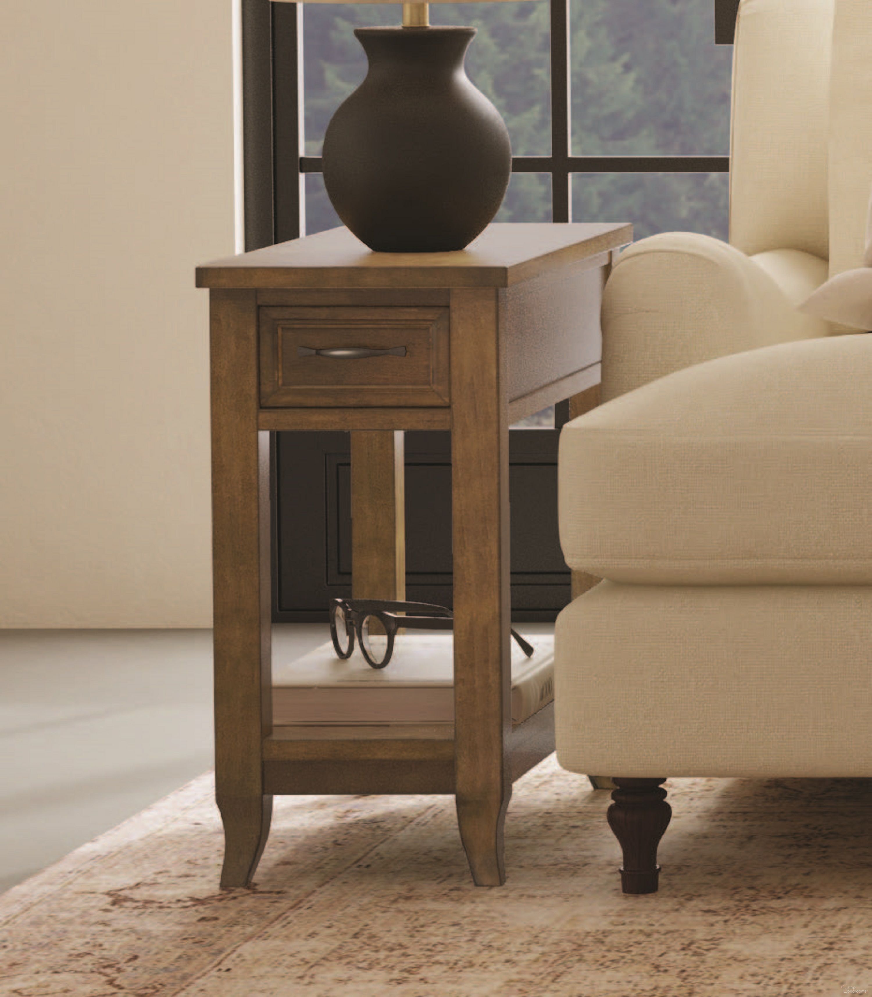 Salem Wood Chairside End Table with Charging In Toasted Almond by Null